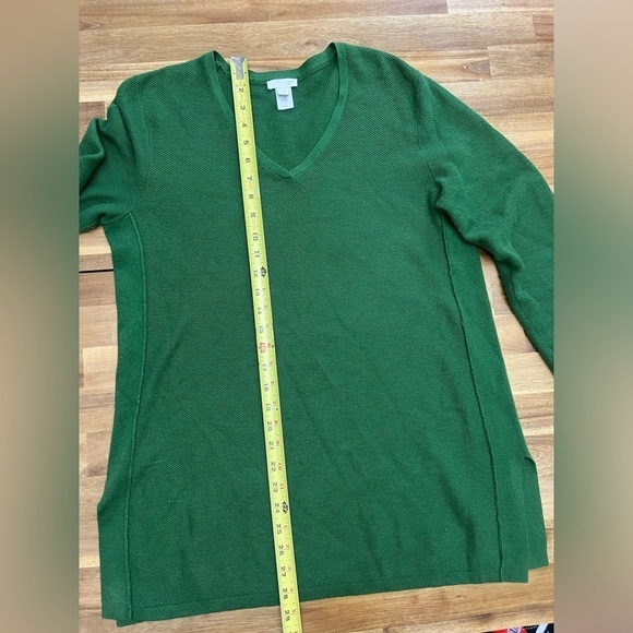 J. Jill Slit Side Waffle Knit Long Sleeve Lightweight Sweater Hunter Green Sz Sm - Picture 10 of 11